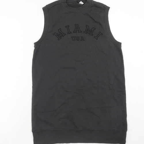 H&M Womens Grey Cotton Tank Dress Size S Crew Neck Pullover - Miami USA
