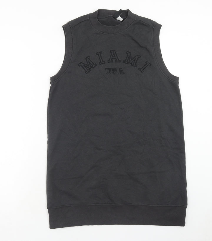 H&M Womens Grey Cotton Tank Dress Size S Crew Neck Pullover - Miami USA