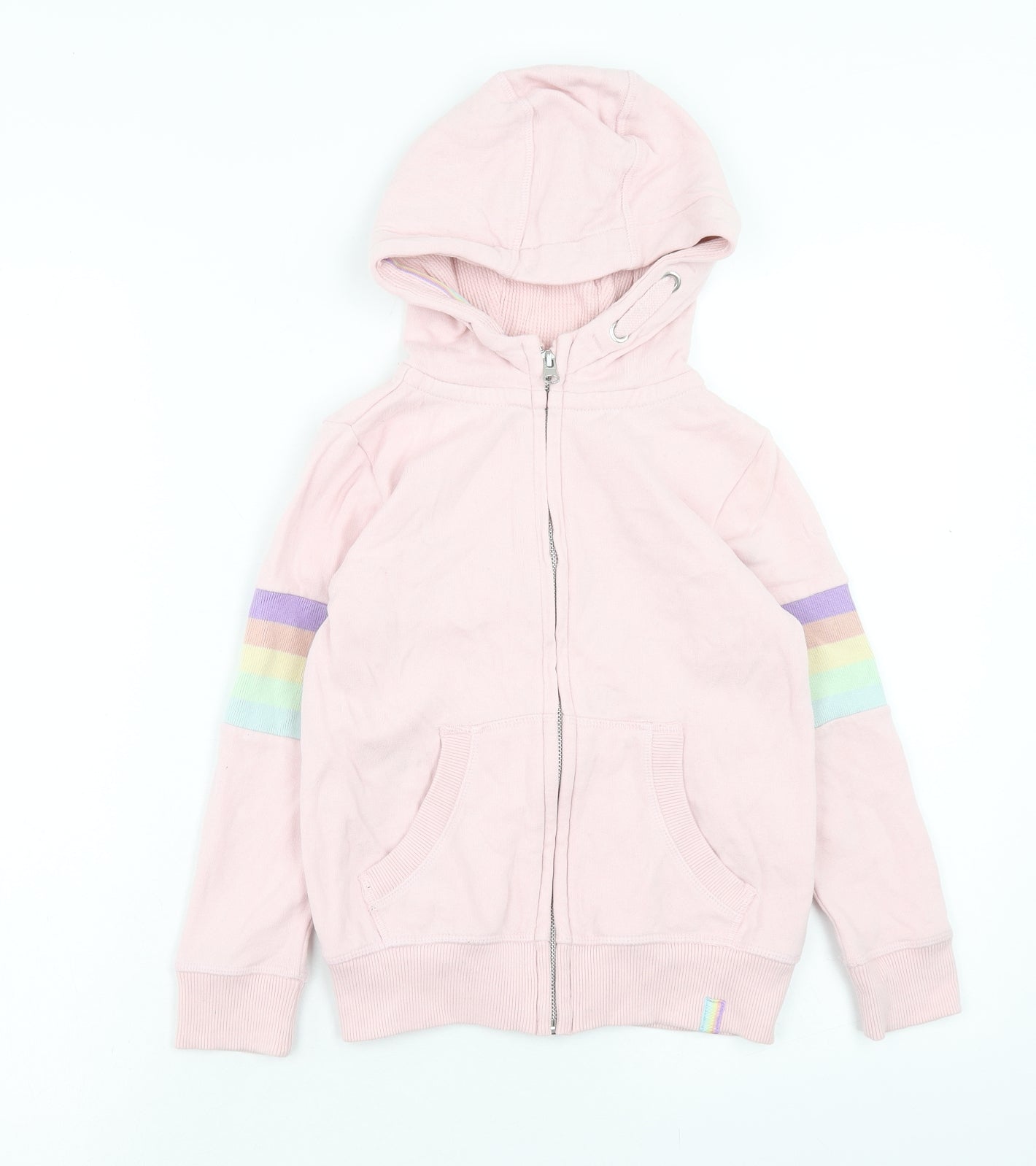 NEXT Girls Pink Striped Cotton Full Zip Hoodie Size 6 Years Zip
