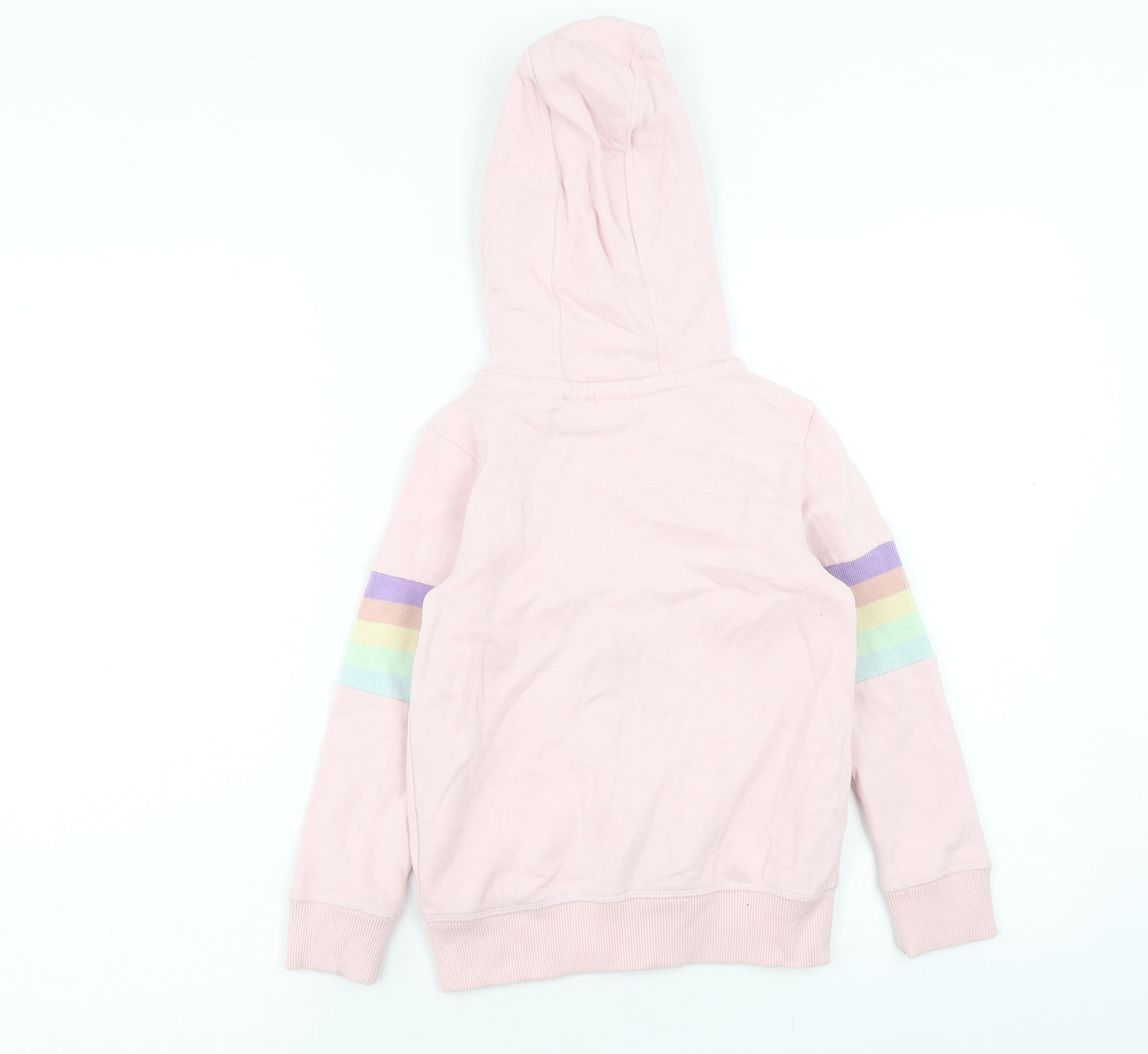 NEXT Girls Pink Striped Cotton Full Zip Hoodie Size 6 Years Zip