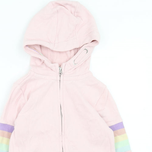 NEXT Girls Pink Striped Cotton Full Zip Hoodie Size 6 Years Zip
