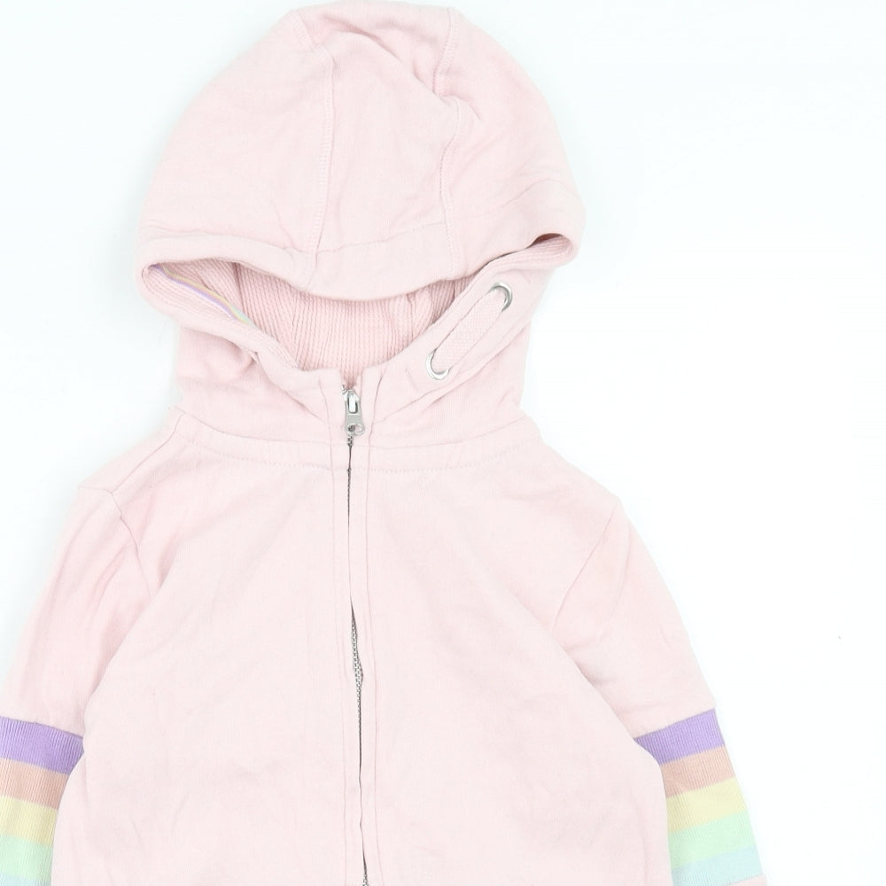 NEXT Girls Pink Striped Cotton Full Zip Hoodie Size 6 Years Zip