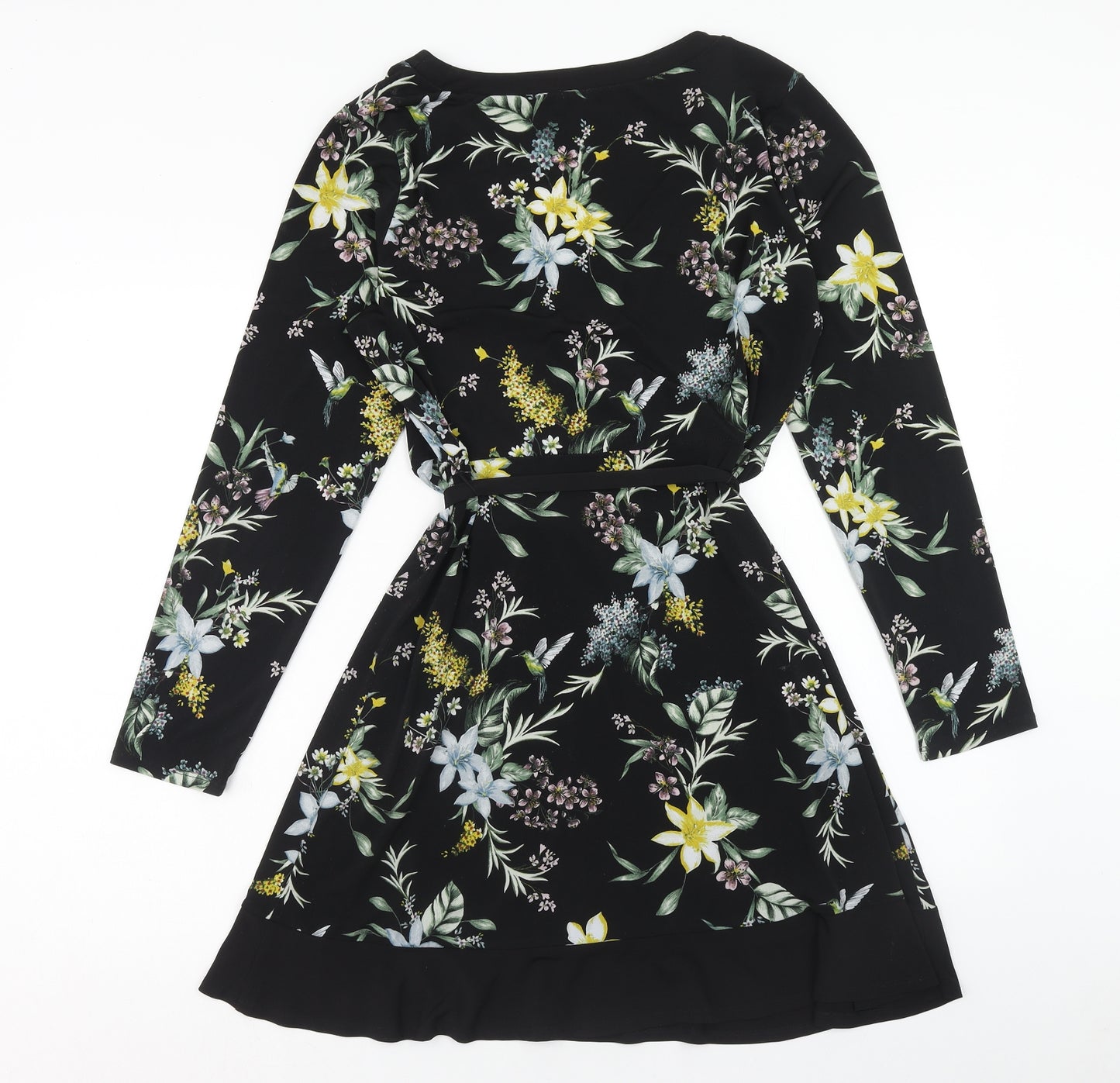Oasis Womens Black Floral Polyester Fit & Flare Size M V-Neck Pullover