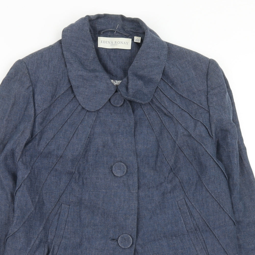 Edina Ronay Womens Black Pea Coat Coat Size L Button