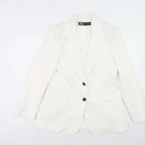 Zara Womens White Jacket Blazer Size M Button