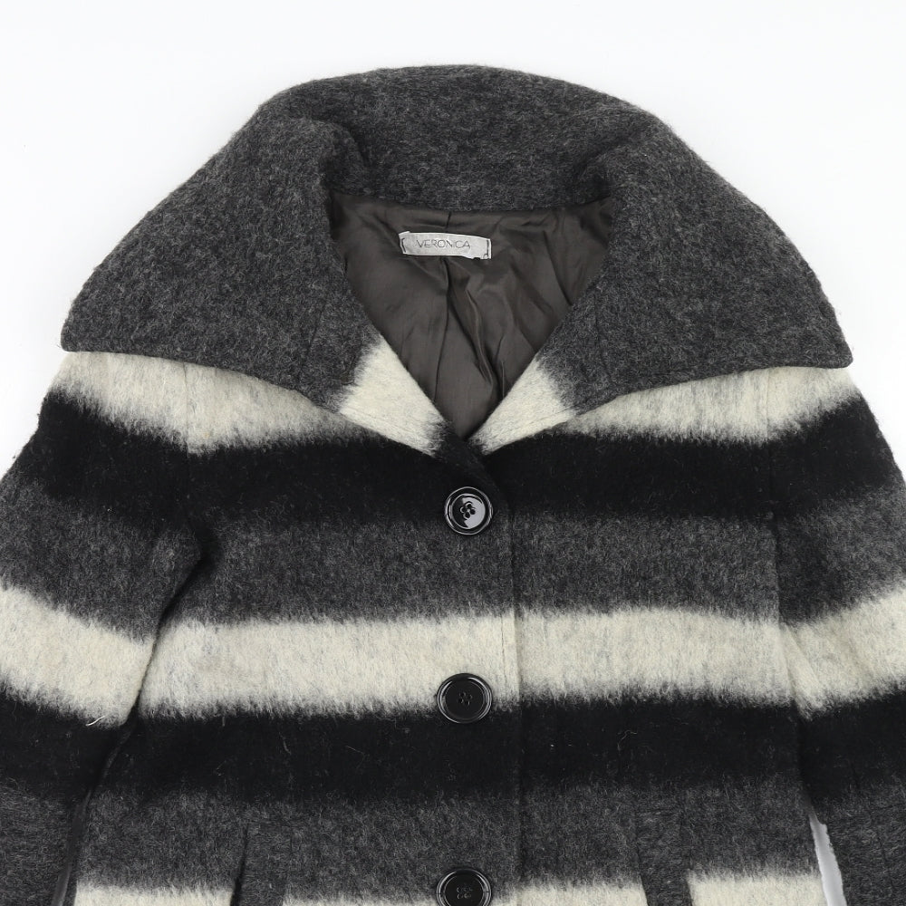 Veronica Womens Grey Striped Overcoat Coat Size 10 Button