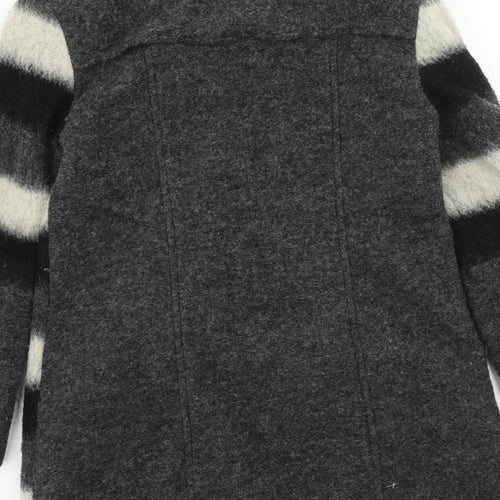 Veronica Womens Grey Striped Overcoat Coat Size 10 Button