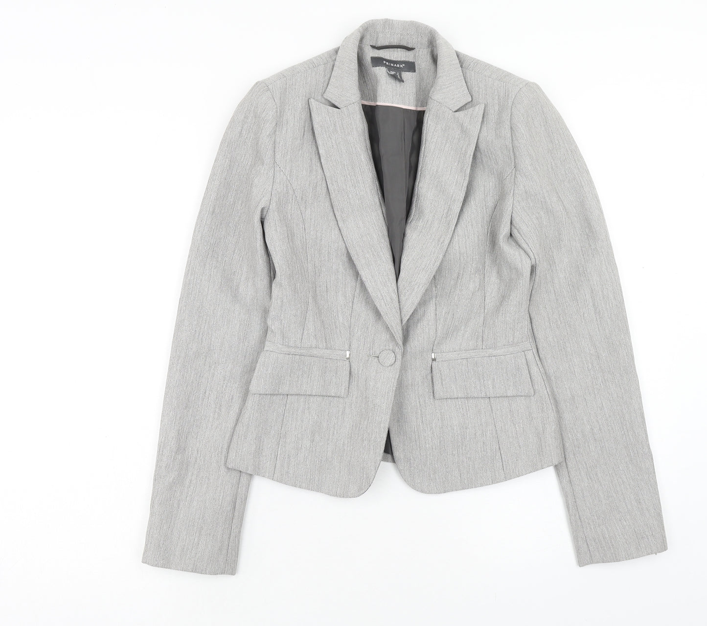 Primark Womens Grey Jacket Blazer Size 4 Button