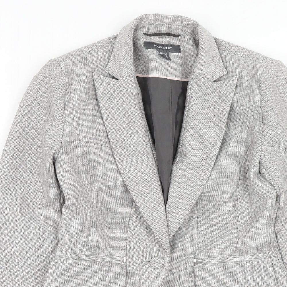 Primark Womens Grey Jacket Blazer Size 4 Button