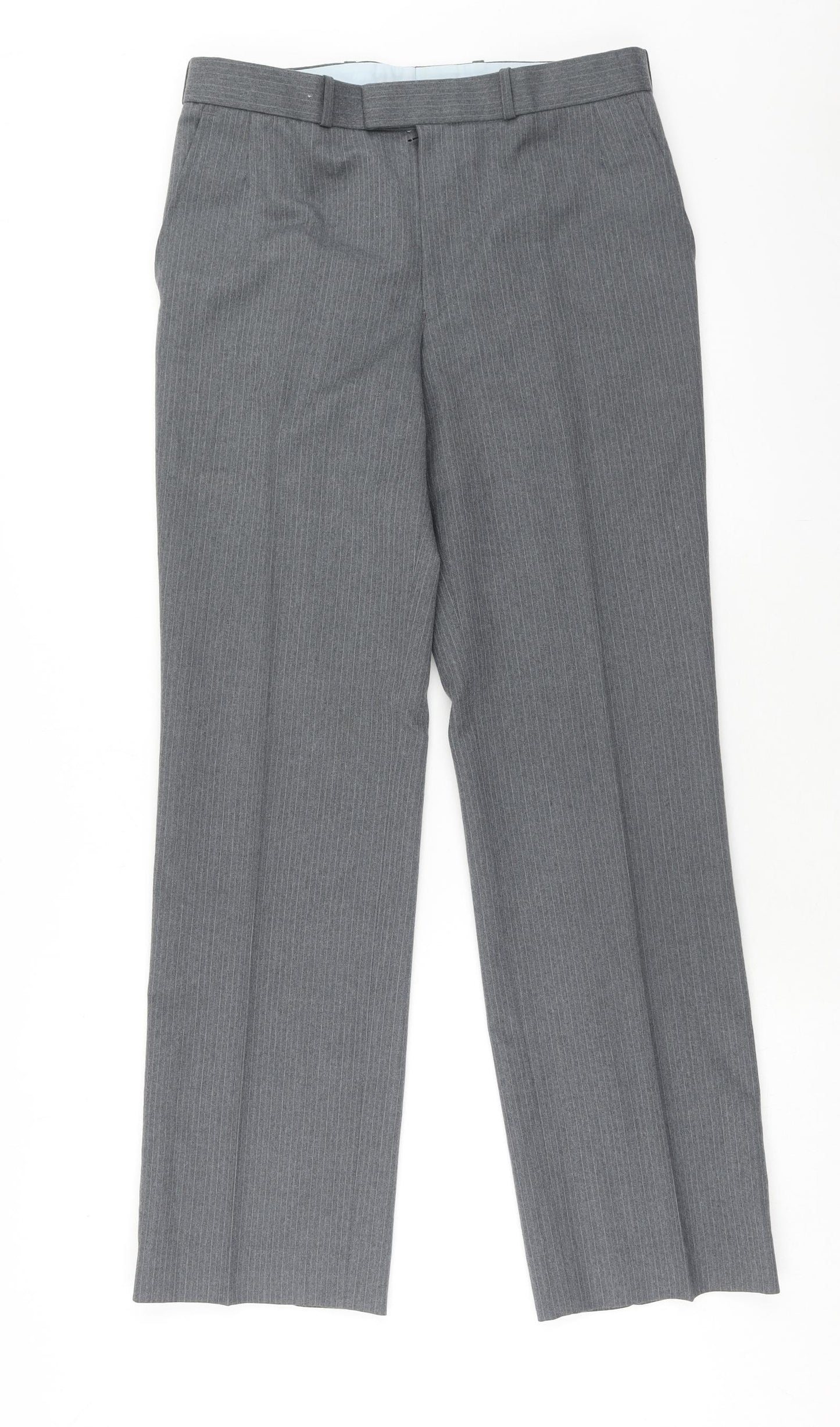 Preworn Mens Grey Wool Dress Pants Trousers Size 32 in Regular Hook & Eye