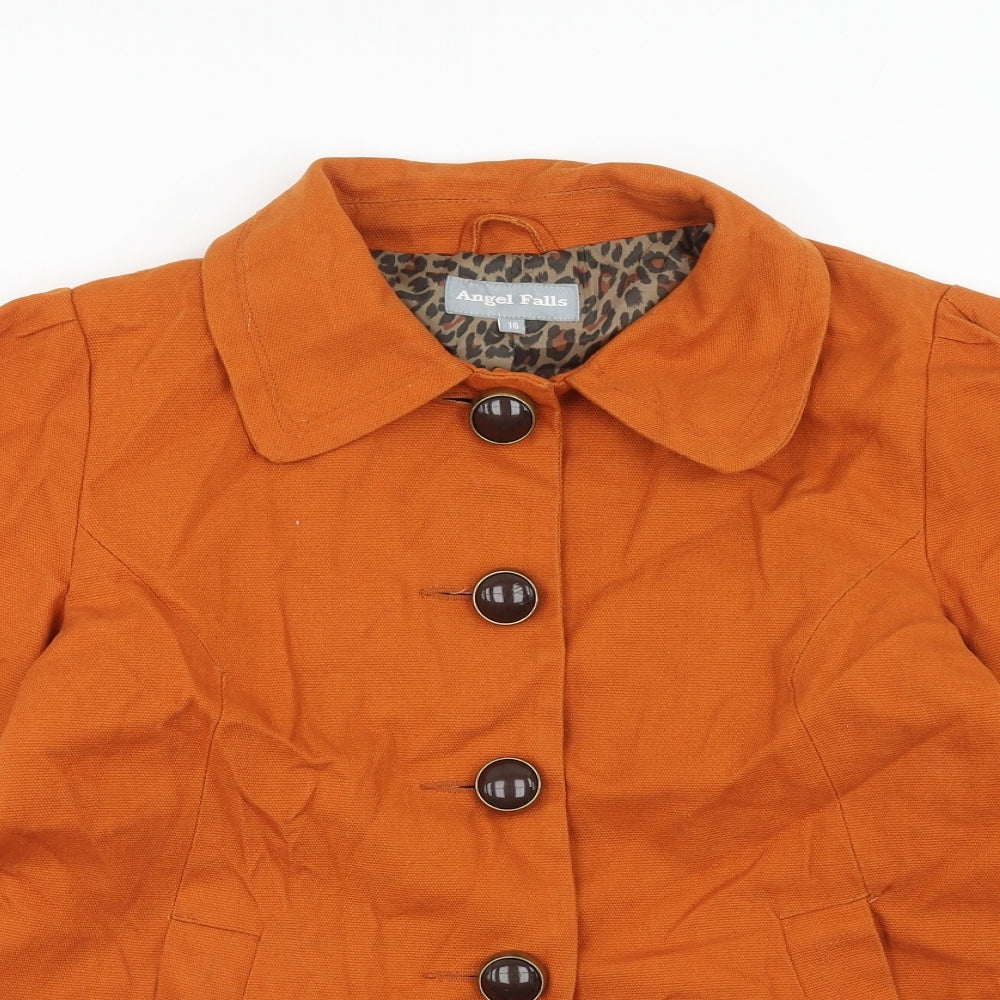 Angel Falls Womens Orange Pea Coat Coat Size 16 Button