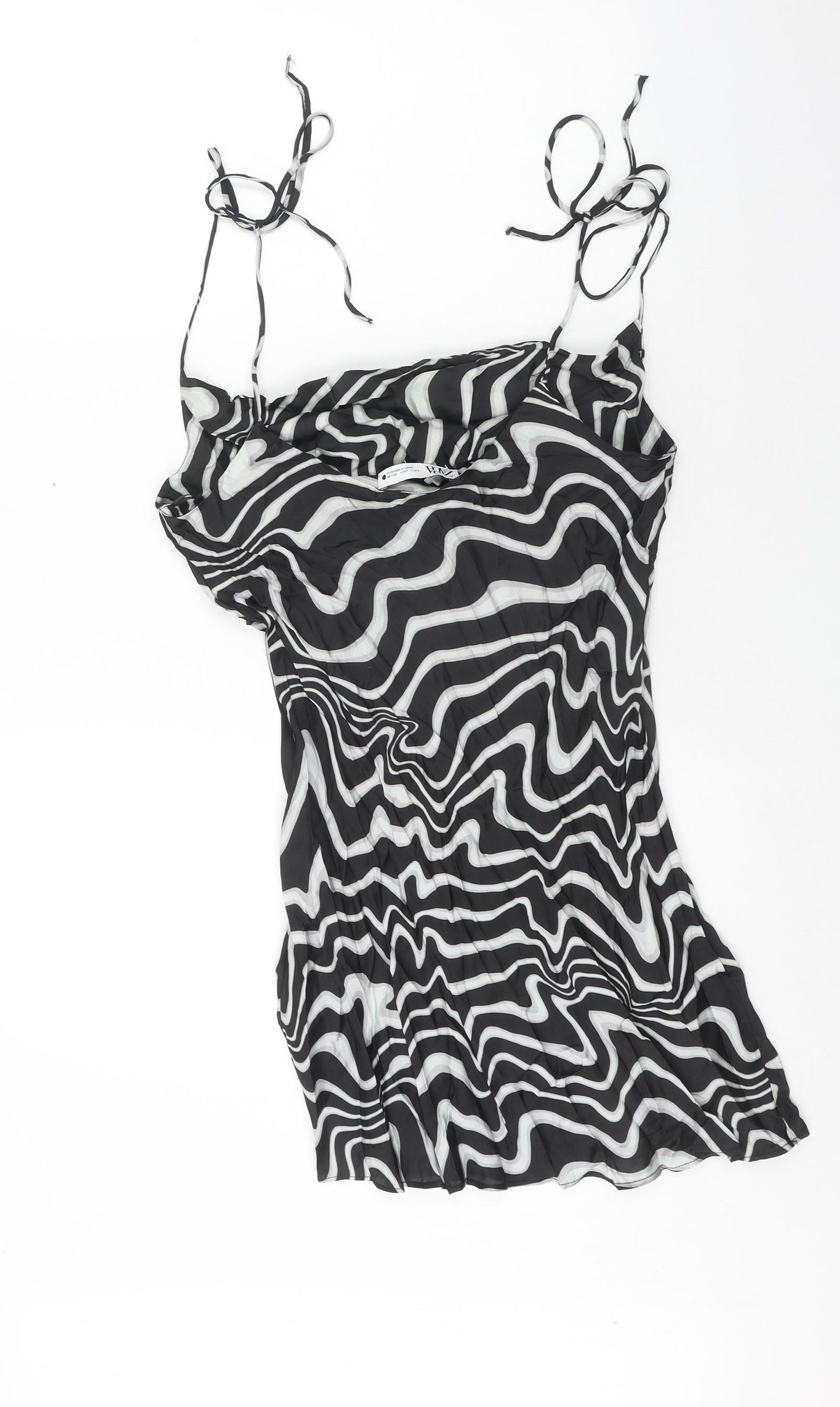 Zara Womens Black Geometric Viscose Mini Size S Cowl Neck Pullover