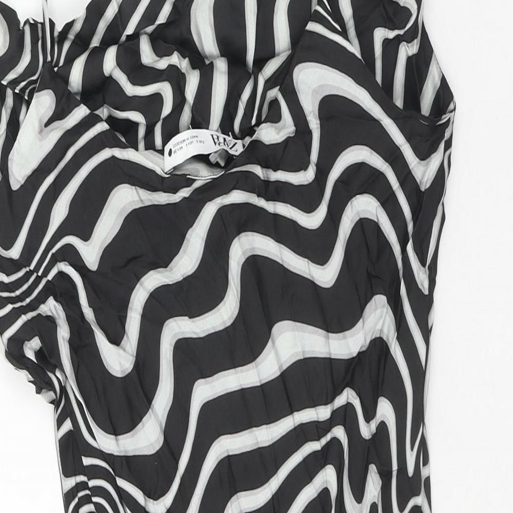 Zara Womens Black Geometric Viscose Mini Size S Cowl Neck Pullover
