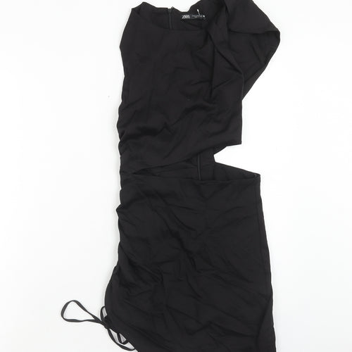 Zara Womens Black Cotton Mini Size XS Boat Neck Zip