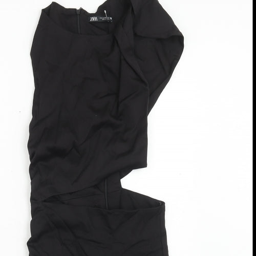 Zara Womens Black Cotton Mini Size XS Boat Neck Zip
