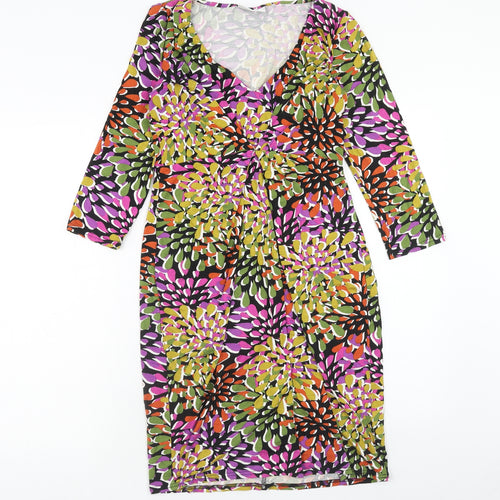 Wallis Womens Multicoloured Geometric Viscose Pencil Dress Size 10 V-Neck Pullover