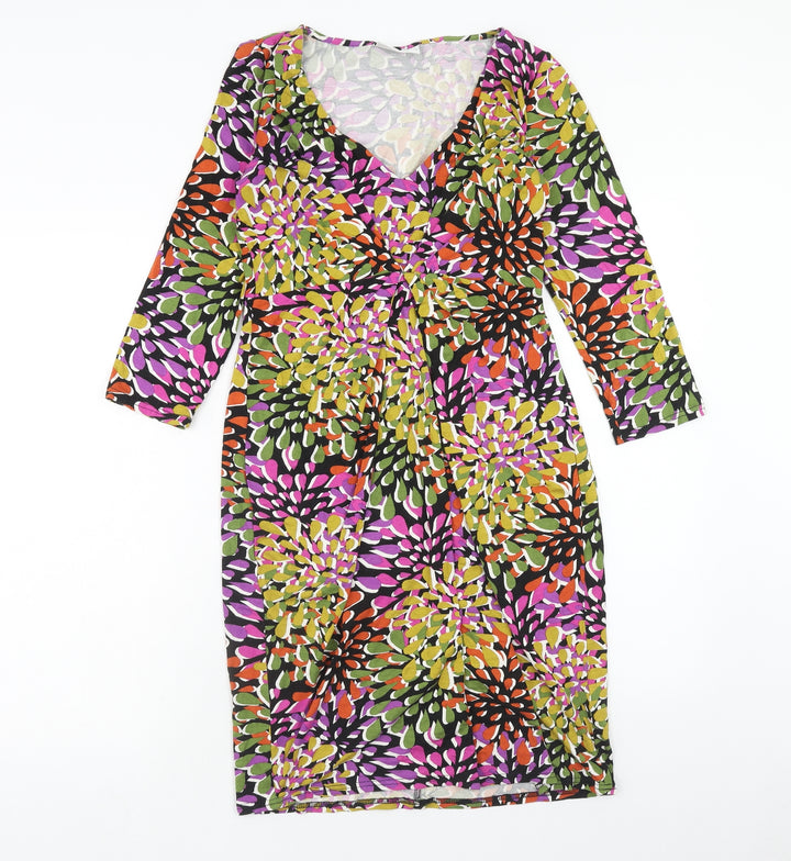 Wallis Womens Multicoloured Geometric Viscose Pencil Dress Size 10 V-Neck Pullover