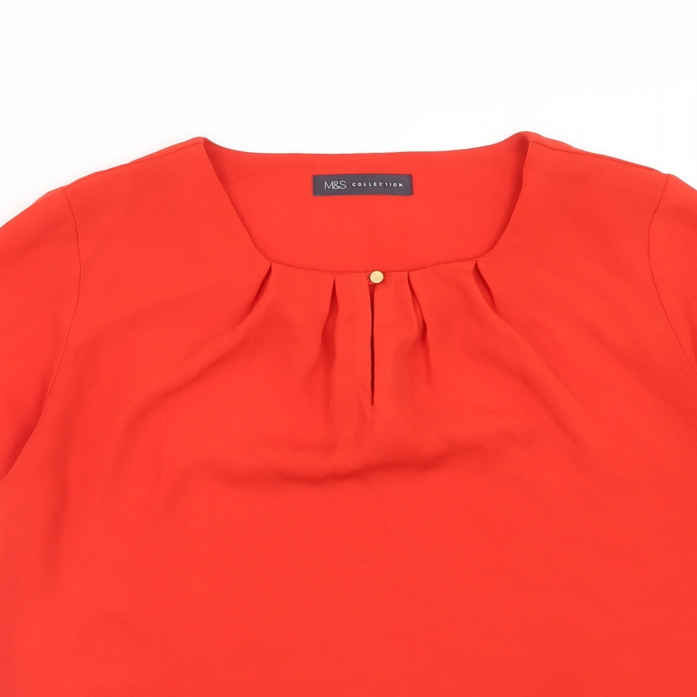 Marks and Spencer Womens Red Polyester Basic Blouse Size 10 Round Neck