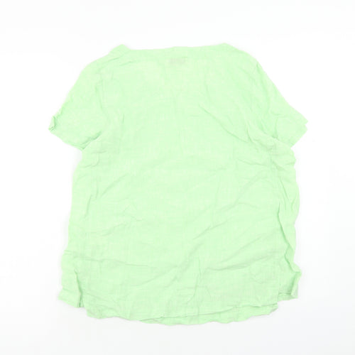 Sahara Womens Green Linen Basic T-Shirt Size S Round Neck
