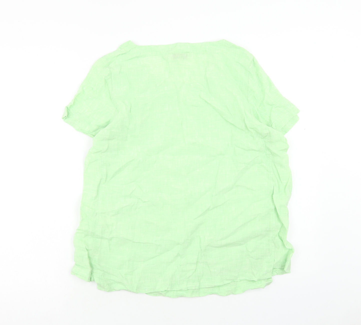 Sahara Womens Green Linen Basic T-Shirt Size S Round Neck