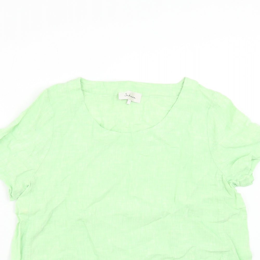 Sahara Womens Green Linen Basic T-Shirt Size S Round Neck