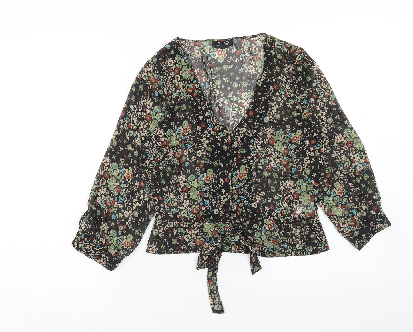 Topshop Womens Multicoloured Floral Polyester Basic Blouse Size 10 V-Neck