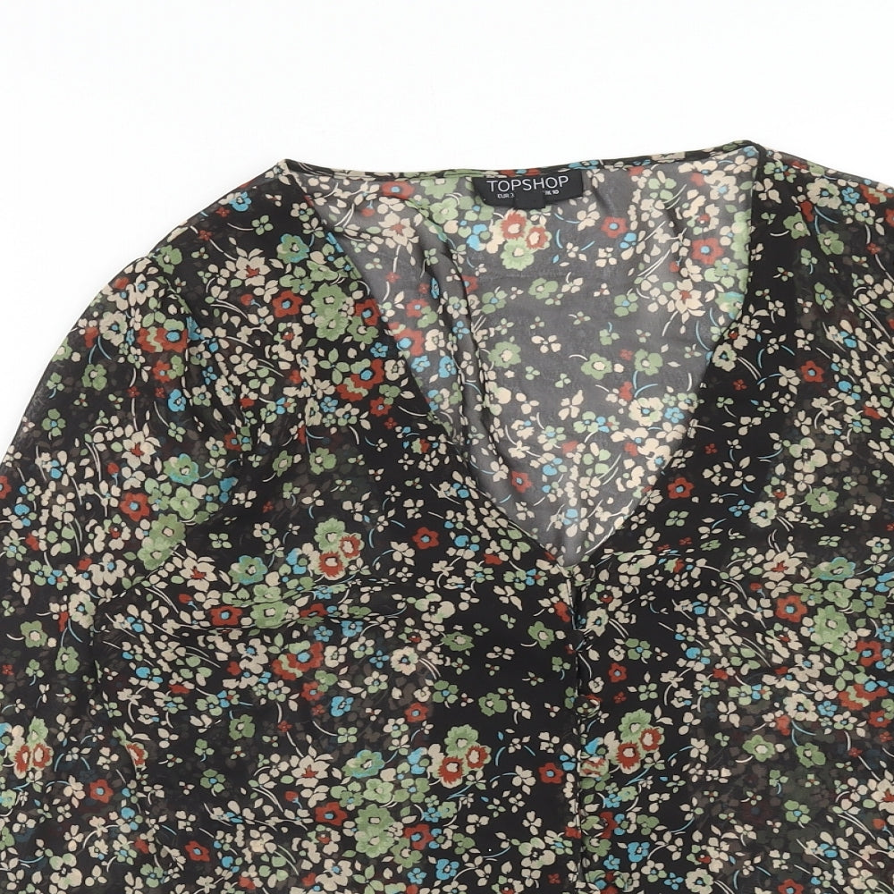 Topshop Womens Multicoloured Floral Polyester Basic Blouse Size 10 V-Neck