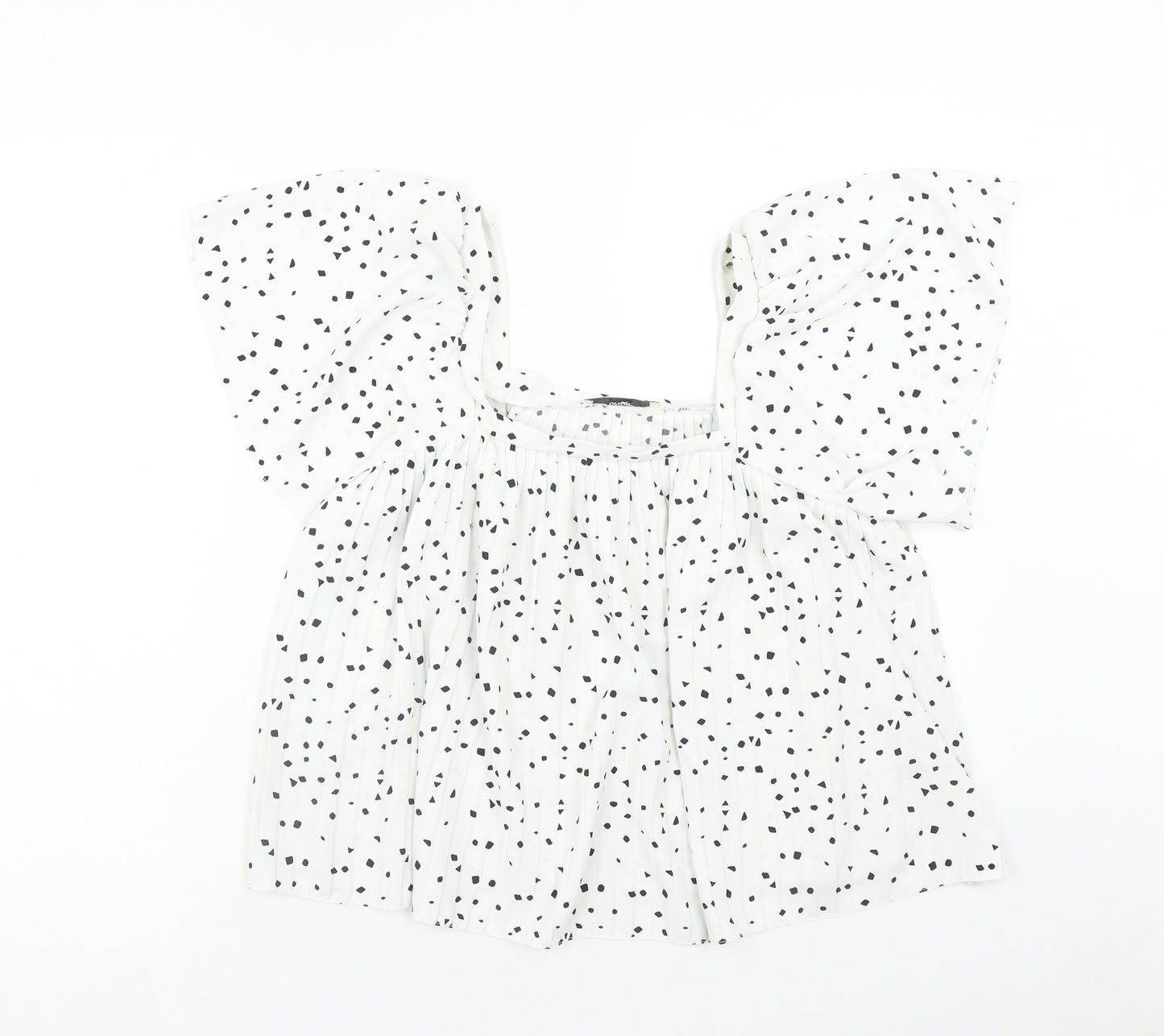 George Womens White Geometric Polyester Cropped Blouse Size 12 Square Neck