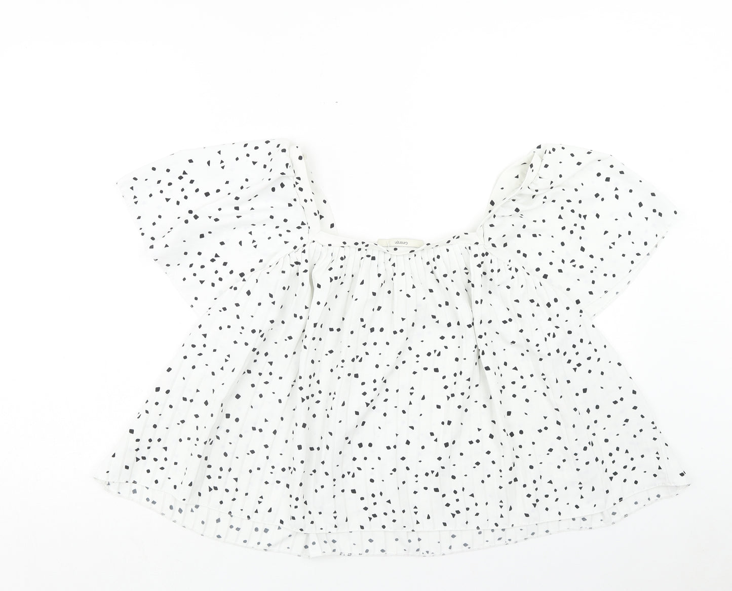 George Womens White Geometric Polyester Cropped Blouse Size 12 Square Neck