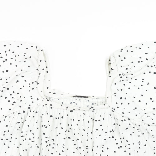 George Womens White Geometric Polyester Cropped Blouse Size 12 Square Neck