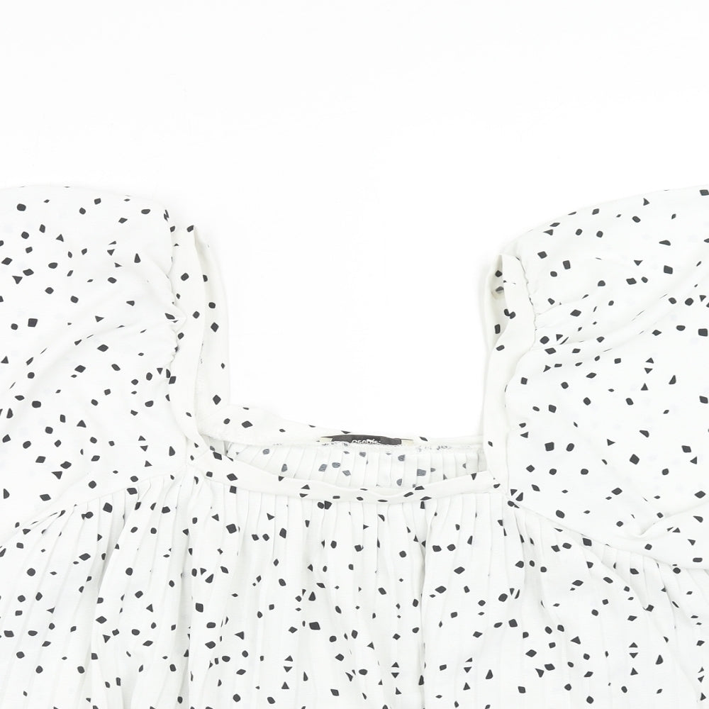 George Womens White Geometric Polyester Cropped Blouse Size 12 Square Neck