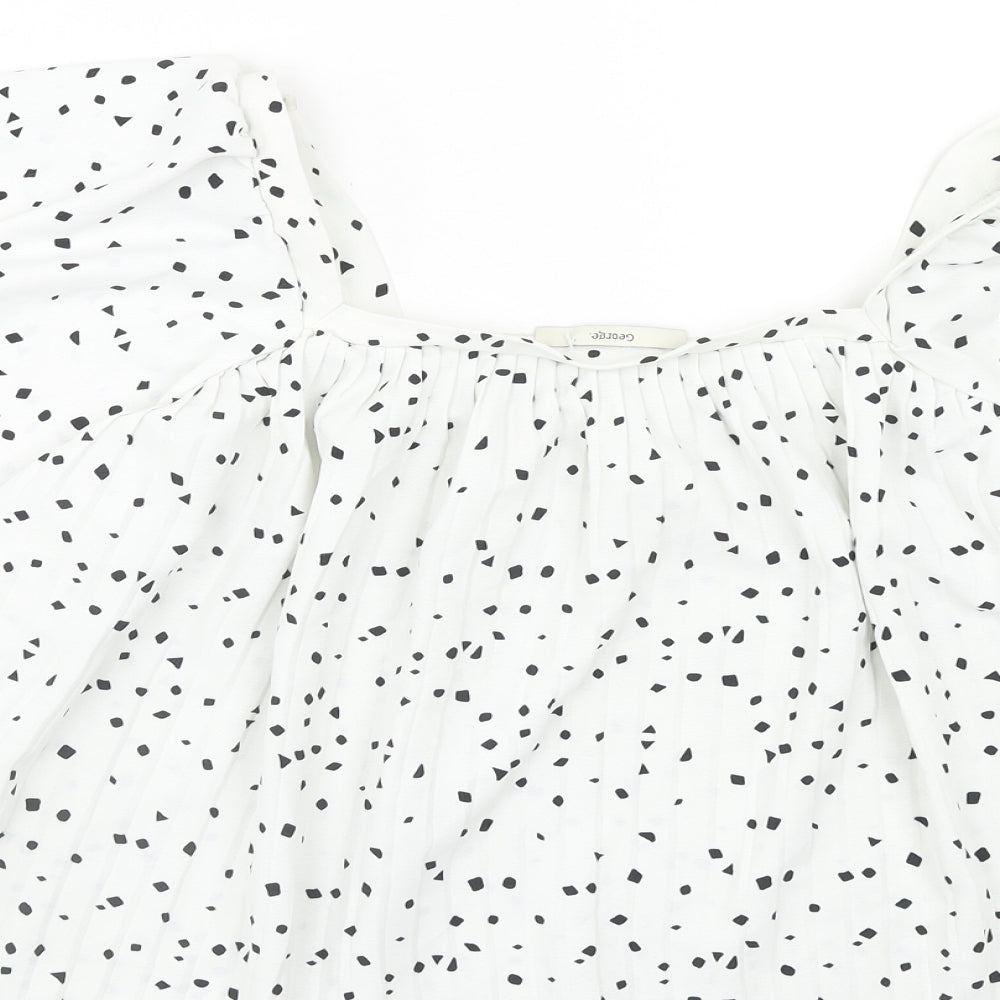 George Womens White Geometric Polyester Cropped Blouse Size 12 Square Neck