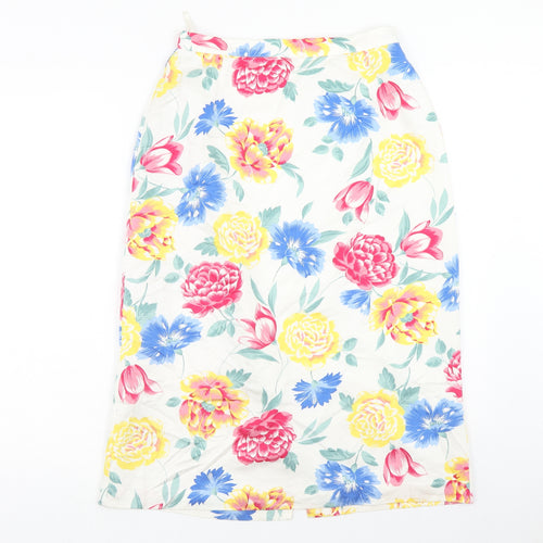 Marks and Spencer Womens Multicoloured Floral Viscose A-Line Skirt Size 14 Zip