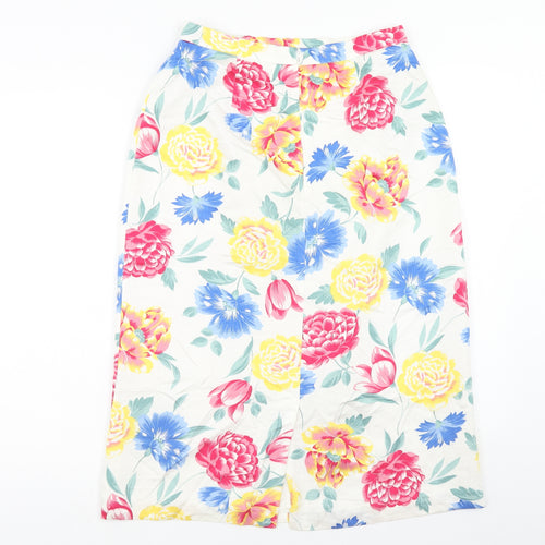 Marks and Spencer Womens Multicoloured Floral Viscose A-Line Skirt Size 14 Zip