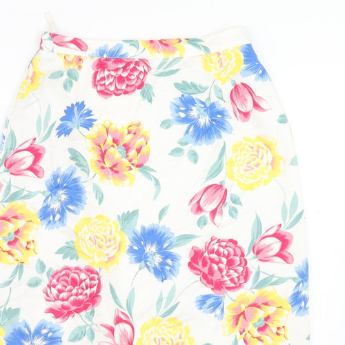 Marks and Spencer Womens Multicoloured Floral Viscose A-Line Skirt Size 14 Zip