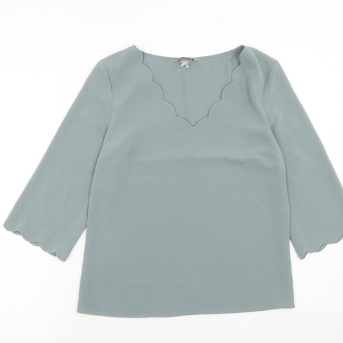 H&M Womens Blue Polyester Basic Blouse Size 8 V-Neck - Scallop Trim