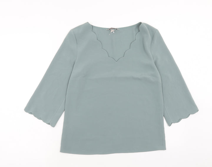 H&M Womens Blue Polyester Basic Blouse Size 8 V-Neck - Scallop Trim