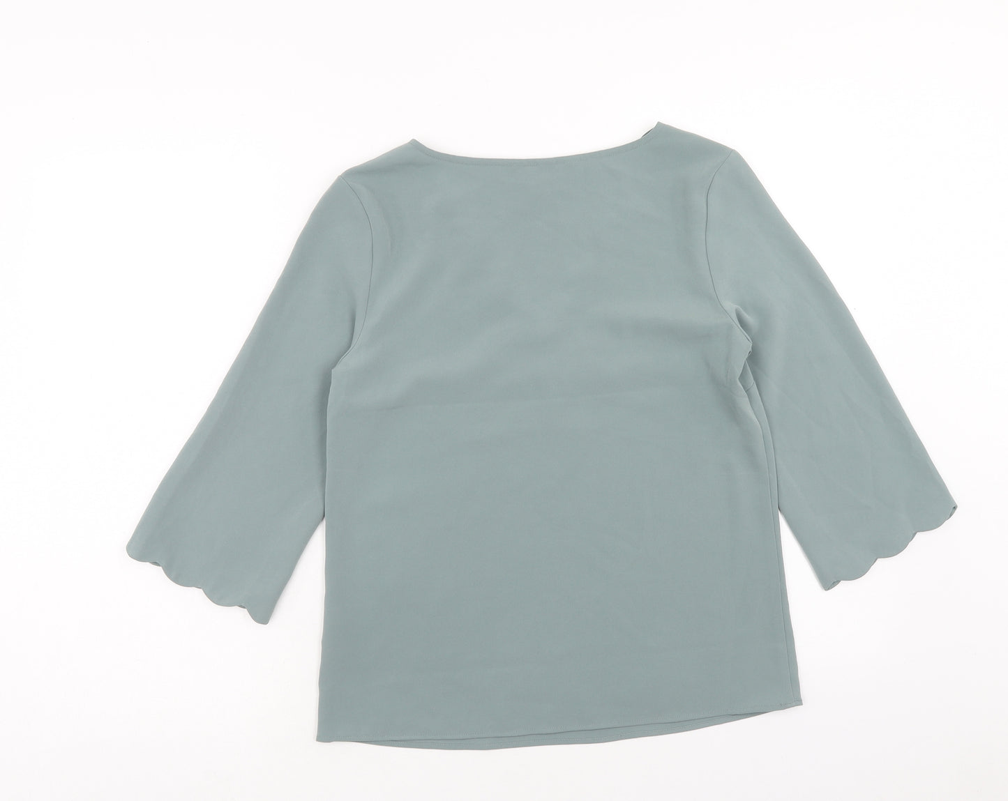 H&M Womens Blue Polyester Basic Blouse Size 8 V-Neck - Scallop Trim