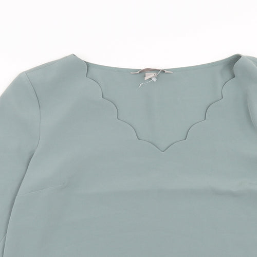 H&M Womens Blue Polyester Basic Blouse Size 8 V-Neck - Scallop Trim
