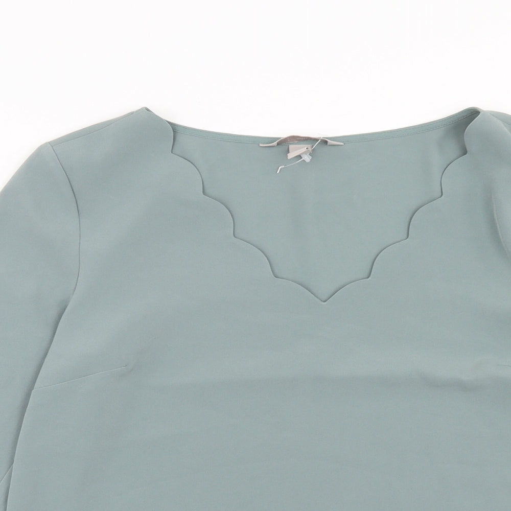 H&M Womens Blue Polyester Basic Blouse Size 8 V-Neck - Scallop Trim