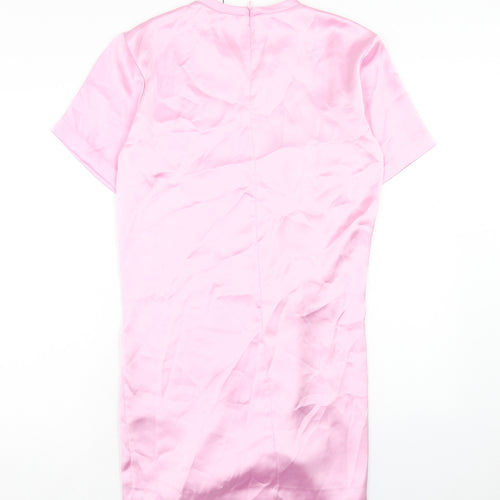 Zara Womens Pink Polyester Shirt Dress Size S Round Neck Zip
