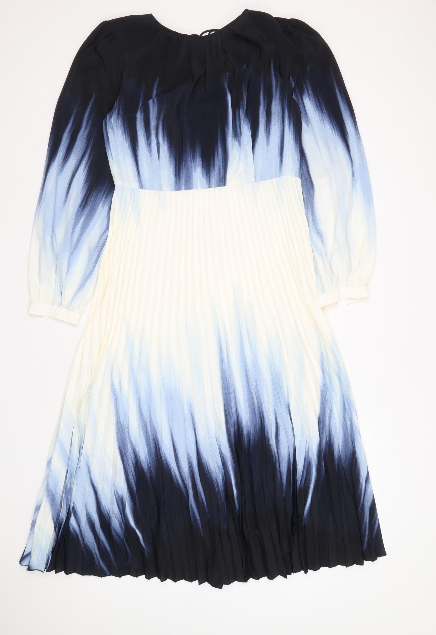 Marks and Spencer Womens Blue Tie Dye Polyester A-Line Size 12 Boat Neck Zip