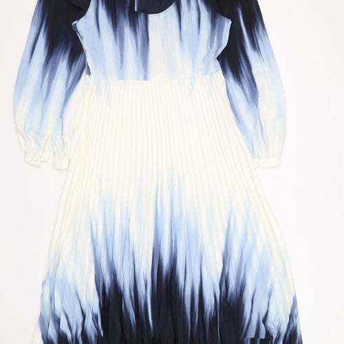 Marks and Spencer Womens Blue Tie Dye Polyester A-Line Size 12 Boat Neck Zip