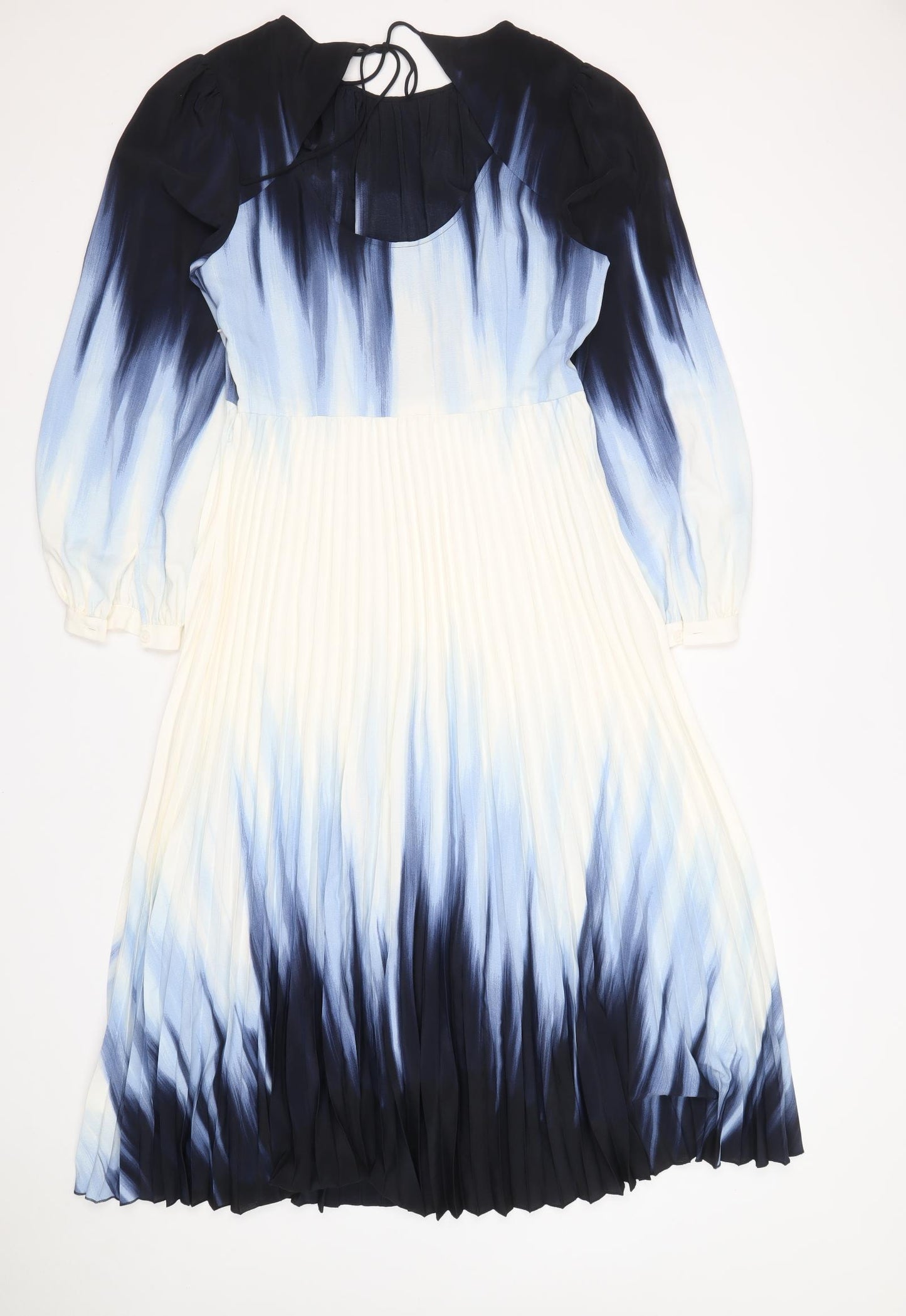 Marks and Spencer Womens Blue Tie Dye Polyester A-Line Size 12 Boat Neck Zip