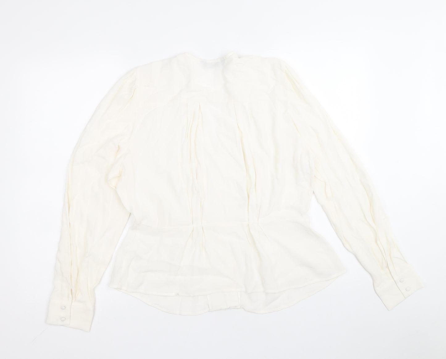 Marks and Spencer Womens Ivory Viscose Basic Button-Up Size 14 V-Neck