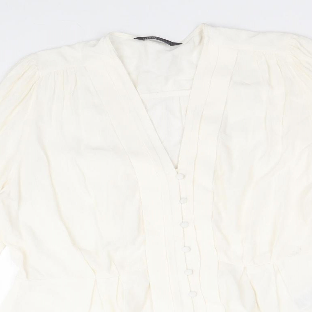 Marks and Spencer Womens Ivory Viscose Basic Button-Up Size 14 V-Neck