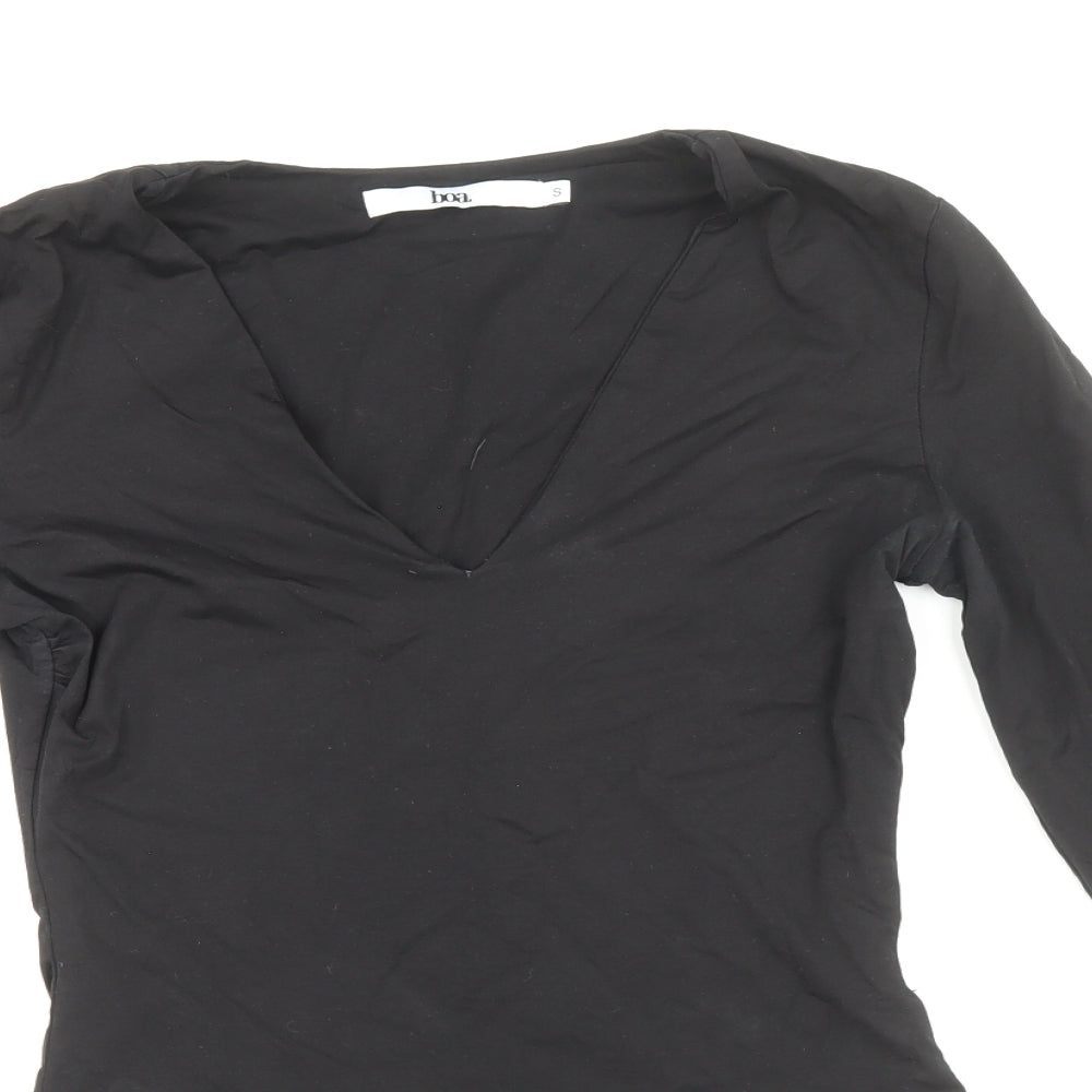 Boa Womens Black Cotton Bodysuit One-Piece Size S Snap