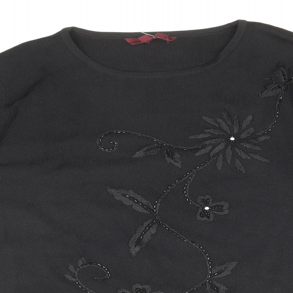 After Dark Womens Black Round Neck Floral Viscose Pullover Jumper Size S