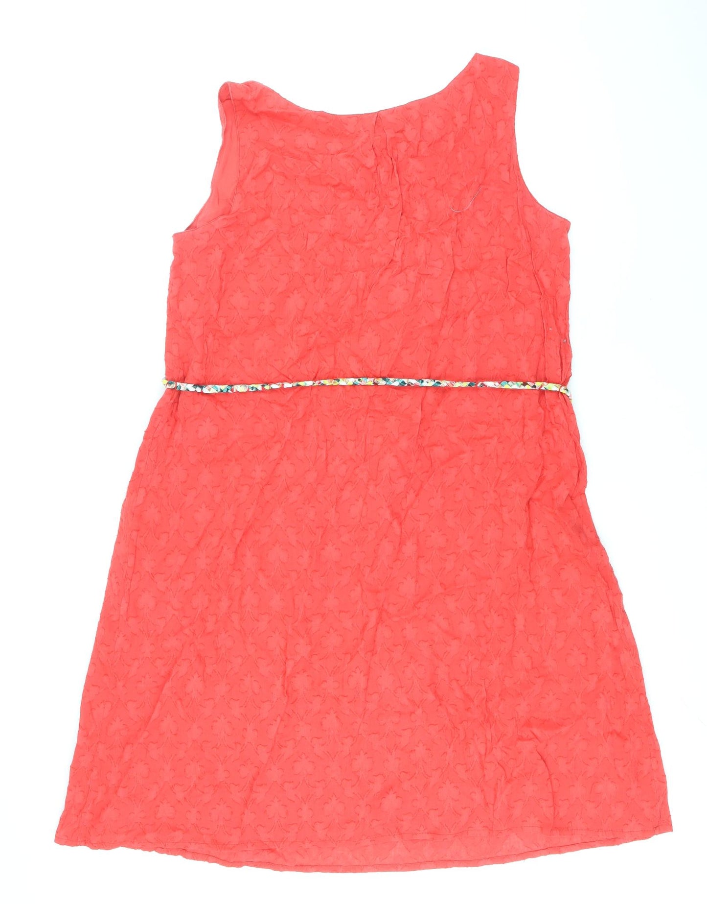 Monsoon Womens Red 100% Cotton Skater Dress Size 14 Scoop Neck Pullover