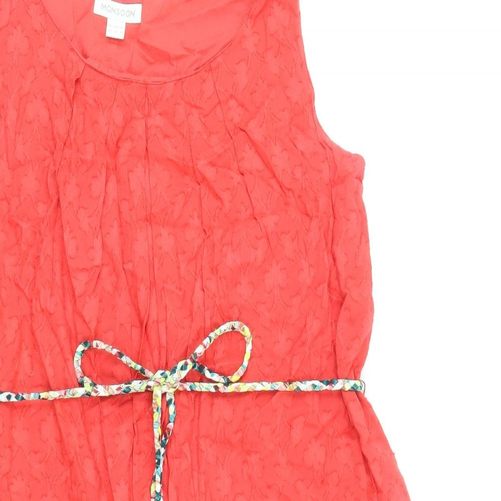 Monsoon Womens Red 100% Cotton Skater Dress Size 14 Scoop Neck Pullover